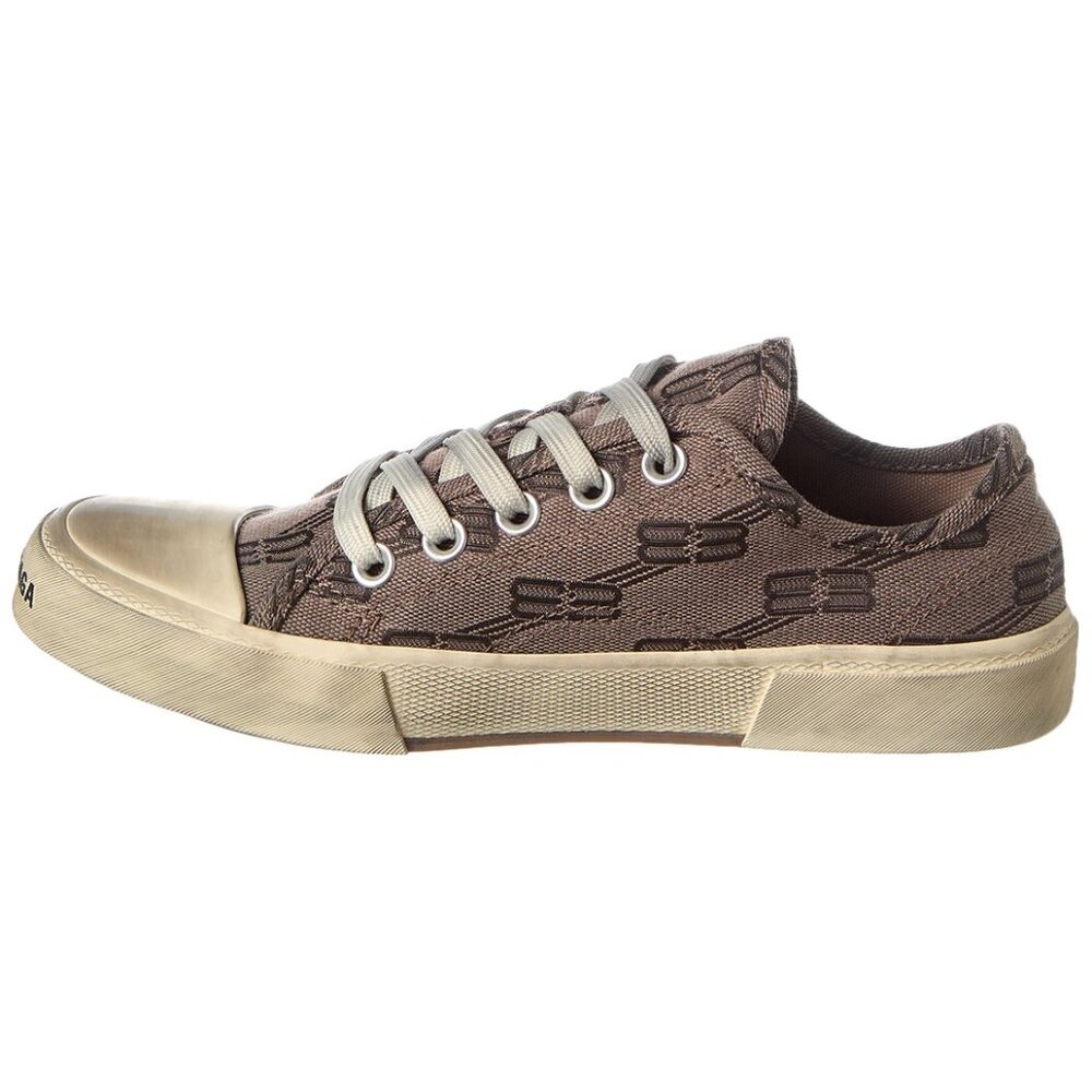 BALENCIAGA Paris distressed logo-jacquard canvas sneakers Beige  IT39